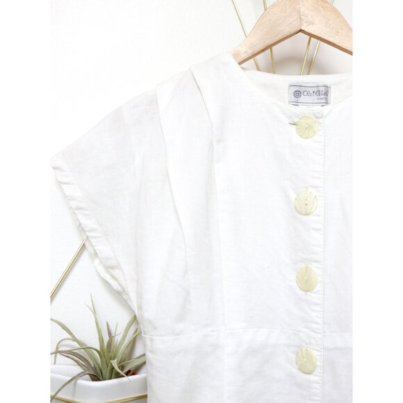 70s Milk White Sundress w/ Lemonade Swirled Buttons, Women's Small Short Sleeve - Picture 4 of 7
